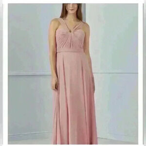 Amsale Women’s Maxi Dress 100% Silk Crinkle Halter Chiffon Gray Size 00 Party